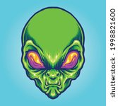 Green Alien Head Angry Mascot  Vector illustrations for your work Logo, mascot merchandise t-shirt, stickers and Label designs, poster, greeting cards advertising business company or brands.