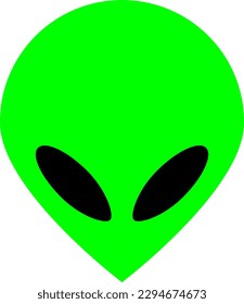 Green alien head with black eyes