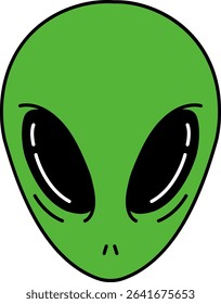 A green alien head with black eyes 