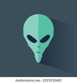 Green alien head icon, flat, minimalistic