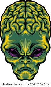 Green Alien head logo illustration with premium quality vector