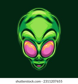 Green alien head vector illustration