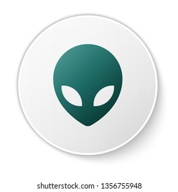 Green Alien icon isolated on white background. Extraterrestrial alien face or head symbol. White circle button. Vector Illustration