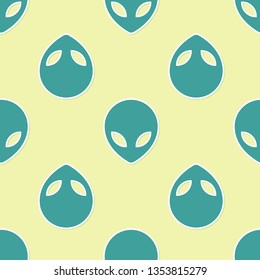 Green Alien icon isolated seamless pattern on yellow background. Extraterrestrial alien face or head symbol. Flat design. Vector Illustration