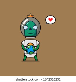Green alien loves planet earth