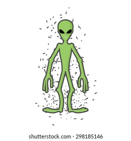 Green alien on white background. Humanoid space UFO. Vector illustration. 