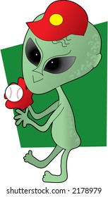 Green alien playing baseball