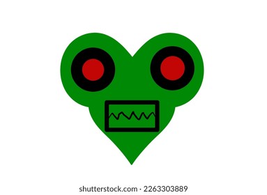 Green alien with red eyes isolated on white background.
