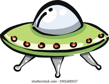 Green alien ship, illustration, vector on a white background.