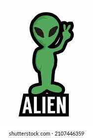 green alien silhouette with alien writing