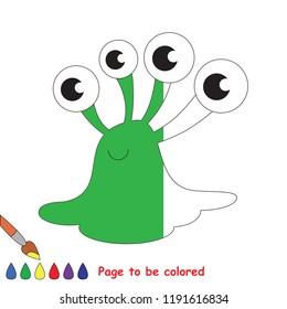 Green Alien Slug Multi Eyes to be colored, the coloring book for preschool kids with easy educational gaming level.