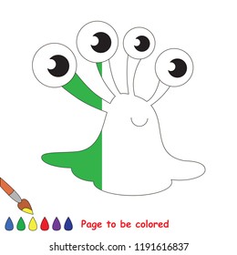 Green Alien Slug Multi Eyes to be colored, the coloring book for preschool kids with easy educational gaming level.