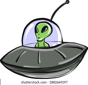 Green alien in a spaceship,illustration,vector on white background