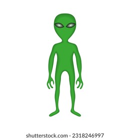 The green alien stands at his full height. An alien from another planet in outer space. Green man 3d. Vector illustration.
