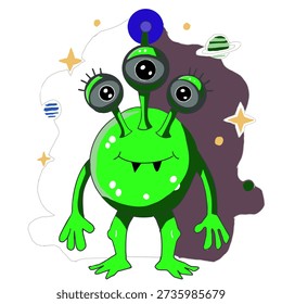 Green alien with three eyes