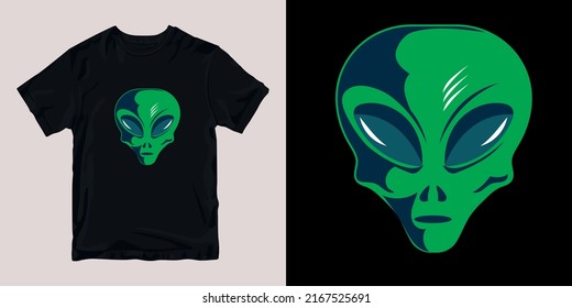 green alien t-shirt stylish and clothing printable trendy tshirt design. print, industrial products. global swatch.
