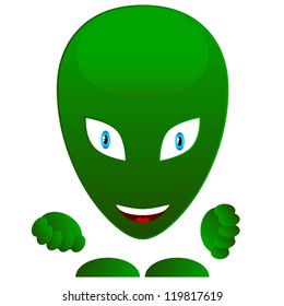 Green alien in unique style on a white background