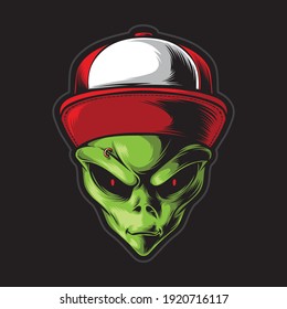 green alien wearing cap vector