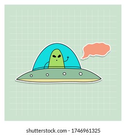 green aliens drive ufo around the earth vector illustration