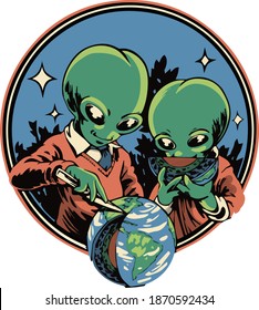 Green Aliens eat earth cake