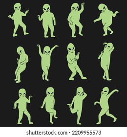 Green aliens poses pattern vector