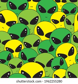 Green aliens seamless pattern for wrapping, wallpaper, textile, paper, fashion and more. Vector illustration.