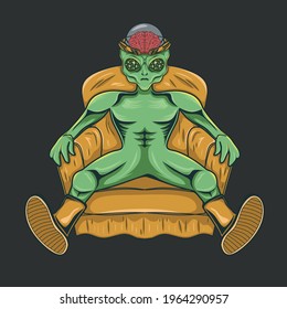 green aliens sitting on the sofa, suitable for merchandise purposes
