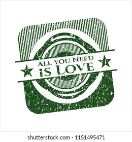 Green All you Need is Love distress with rubber seal texture