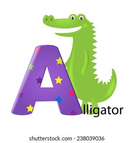 Green Alligator With Letter A With Gradient Mesh, Vector Illustration