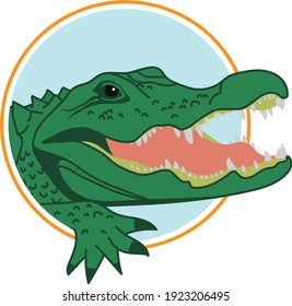 Green Alligator Vector Logo in Blue Circle