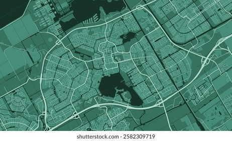 Green Almere map, Netherlands. Vector city streetmap, municipal area.