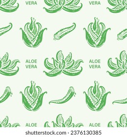 Green Aloe Vera Leaves Seamless Vector Pattern. Succulent Plant. Medicinal plants background. Great for packaging design of Cosmetic or medicines products using aloe vera flower ingredients Design.  