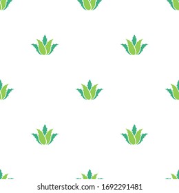 Green Aloe Vera nahtloses Muster. Medizinische, kosmetische, medizinische Hintergrundbilder. Öko, florale, natürliche, organische Ornamente. Vektorillustration, einfarbiger Hintergrund