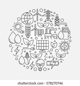 Green and alternative energy illustration. Vector round creative alternative energy sources sign