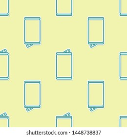 Green Aluminum can icon isolated seamless pattern on yellow background. Vector Illustration