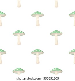 Green amanita icon in cartoon style isolated on white background. Mushroom pattern stock vector illustration.