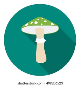 Green amanita icon in flat style isolated on white background. Mushroom symbol stock vector illustration.