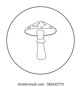 Green amanita icon in outline style isolated on white background. Mushroom symbol stock vector illustration.