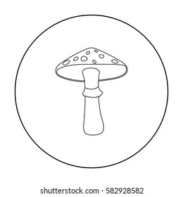 Green amanita icon in outline style isolated on white background. Mushroom symbol stock vector illustration.