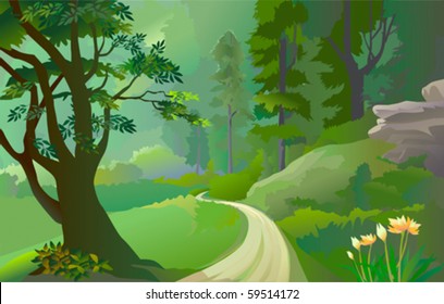 Green Amazon forest with lonely pathway