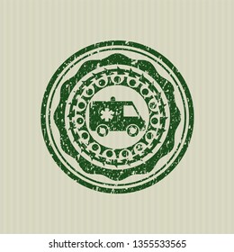 Green ambulance icon inside rubber texture