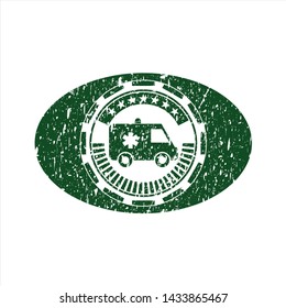 Green ambulance icon inside rubber seal