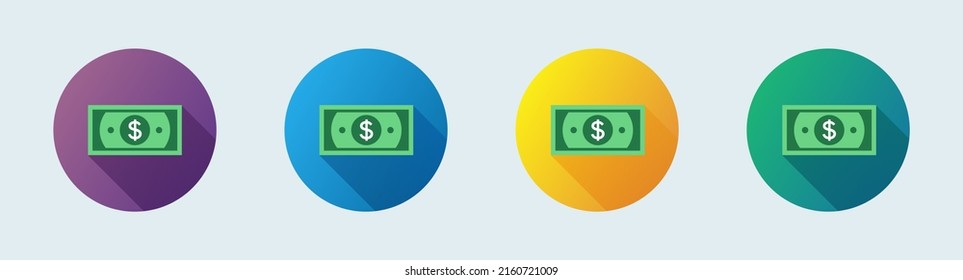 Green American dollar bill flat icon for financial apps and websites.