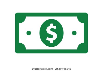 Green American dollar bill flat icon for financial apps and websites. Cash money icon vector set.