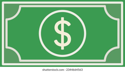 Green American dollar bill icon symbol. Flat vector illustration