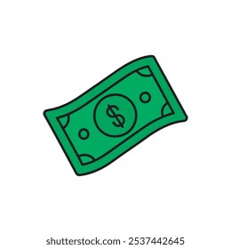 Green American dollar bill Money ClipArt icon. Green Dollar Bill logo, For Finance Icon white background. Vector illustration.	