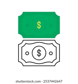 Green American dollar bill Money ClipArt icon. Green Dollar Bill logo, For Finance Icon white background. Vector illustration.	