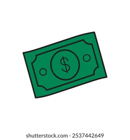 Green American dollar bill Money ClipArt icon. Green Dollar Bill logo, For Finance Icon white background. Vector illustration.	