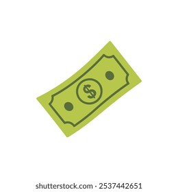 Green American dollar bill Money ClipArt icon. Green Dollar Bill logo, For Finance Icon white background. Vector illustration.	