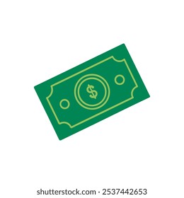 Green American dollar bill Money ClipArt icon. Green Dollar Bill logo, For Finance Icon white background. Vector illustration.	